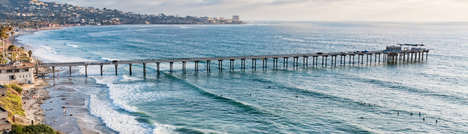San Diego Coastline with a dock reaching out into the water