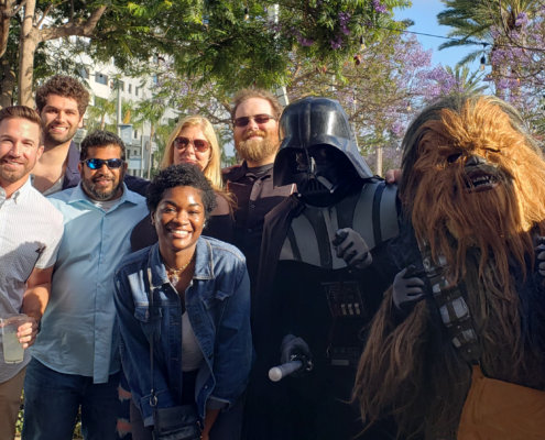 Gupta Evans & Ayres crew with Darth Vader, Chewbacca and a storm trooper