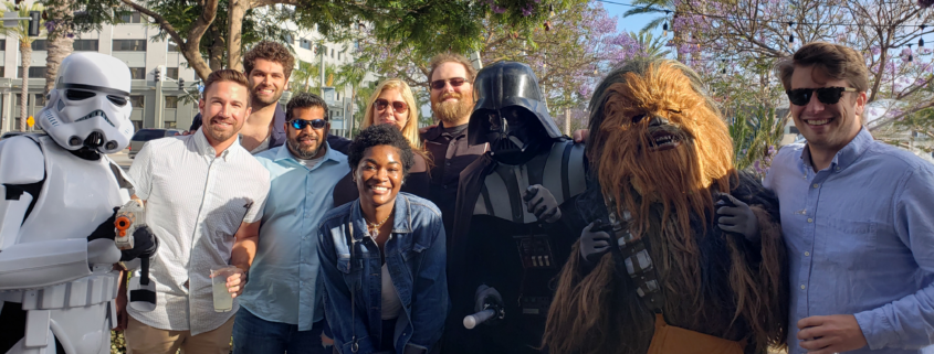 Gupta Evans & Ayres crew with Darth Vader, Chewbacca and a storm trooper