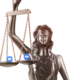 bronze statue of justice holding two zoom icons in her scales